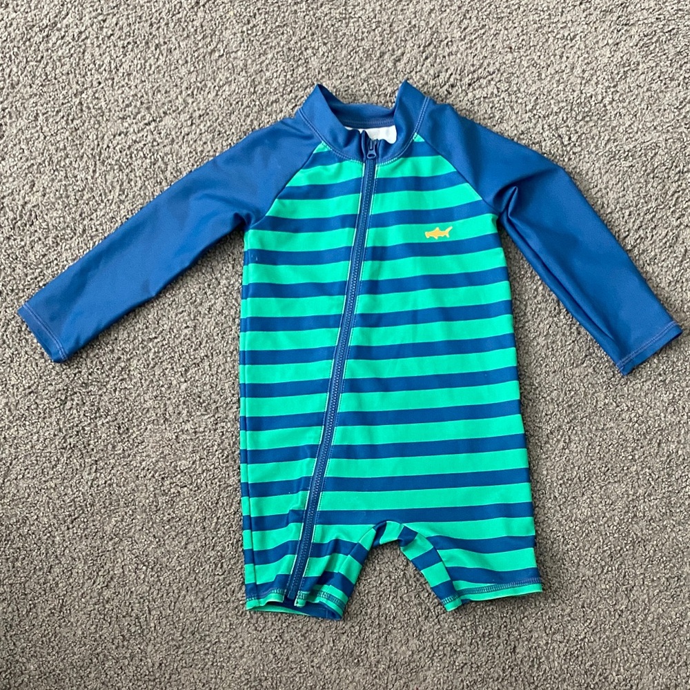 Carter's Blue and Green Striped Kids Rashguard 18 month boys bathing suit